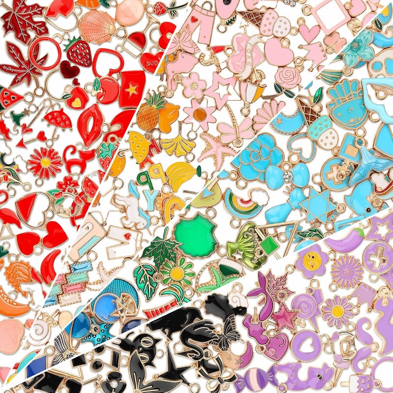 Acejoz 200Pcs Charms for Jewelry Making, Assorted Wholesale Mixed Bulk Metal Earring Bangle Charms for DIY Necklace Bracelet Jewelry Making and Crafting (Enamel Color) - Image 1